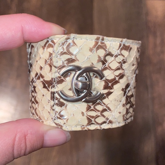CHANEL Jewelry - Chanel Cc logo Snakeskin Cuff Bracelet
